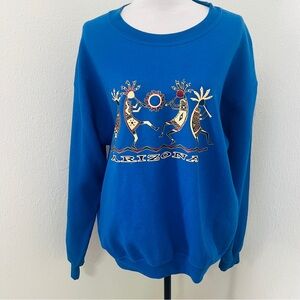 Gildan Unisex Large Graphic Arizona Kokopelli Print Sweatshirt Tribal Art EUC